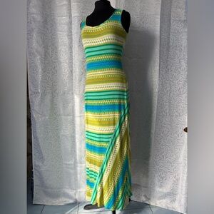 Calvin Klein Green Blue White Striped Maxi Dress